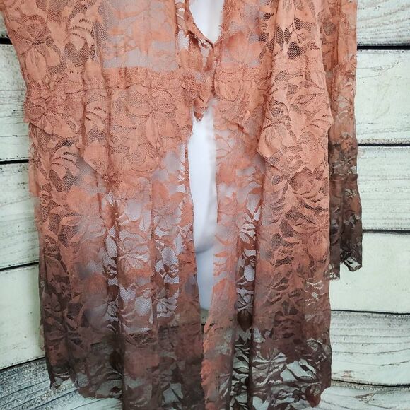 Voice of California Women’s Lace Longline Cardigan Top Rust Sheer Boho L - Picture 4 of 9